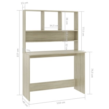 vidaXL Γραφείο με Ράφια Sonoma Δρυς 110x45x157cm από Μοριοσανίδα 1 τεμ.