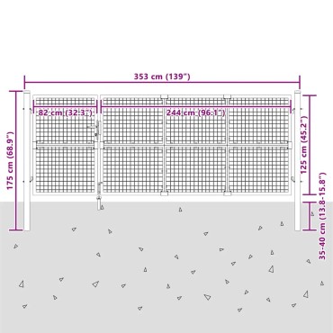 vidaXL Πόρτα Κήπου με Διχτυωτό Υλικό Πράσινο 350x125 εκ. από Γαλβανισμένο Ατσάλι