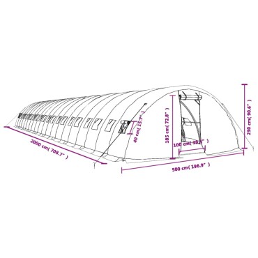 vidaXL Θερμοκήπιο με Ατσάλινο Πλαίσιο Λευκό 100 μ² 20 x 5 x 2,3 μ.