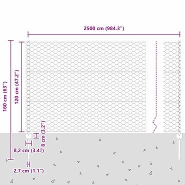 vidaXL Εξαγωνική Φράχτη με Στύλο 25x1,2 μ PVC-Επικαλυμμένο Ατσάλι