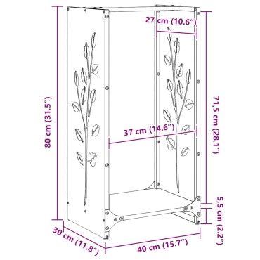 vidaXL Ράφι Καυσόξυλων Μαύρο 40x30x80 εκ. Χάλυβας ψυχρής έλασης