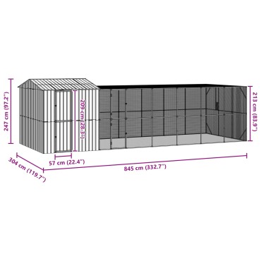 vidaXL Κλουβί Πουλιών Ανθρακί 845 x 304 x 247 εκ Επικαλυμμένος Χάλυβας