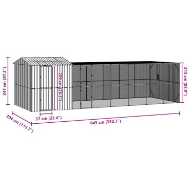 vidaXL Κλουβί Πουλιών Ανθρακί 845 x 304 x 247 εκ Επικαλυμμένος Χάλυβας