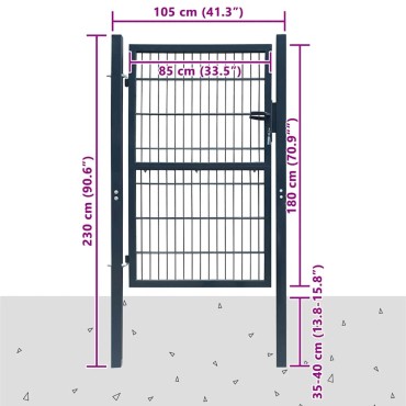 vidaXL Πόρτα Περίφραξης 2D (Μονή) Ανθρακί Γκρι 100x180 εκ.
