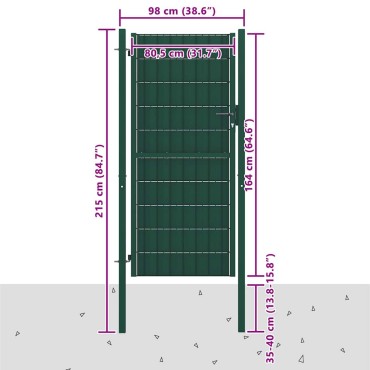vidaXL Πόρτα Περίφραξης Πράσινη 100x164 εκ. από PVC και Ατσάλι