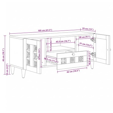 vidaXL Ντουλάπι TV Φυσικό 105x33,5x46cm Στερεό ξύλο μάνγκο 1 τεμ.