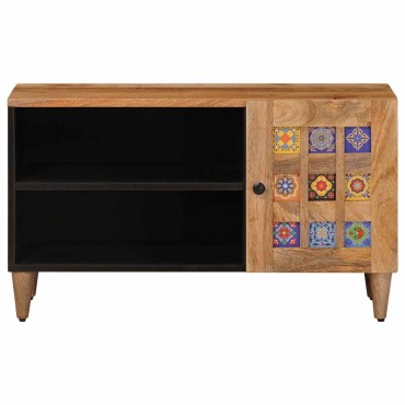 vidaXL Ντουλάπι TV με πόρτα Φυσικό 80x33x46cm Στερεό ξύλο μάνγκο 1 τεμ.