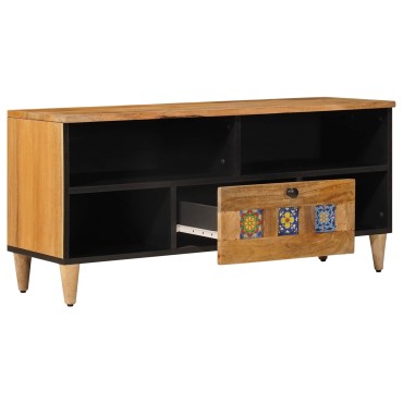vidaXL Ντουλάπι TV με ράφι Φυσικό 100x33x46cm Στερεό ξύλο μάνγκο 1 τεμ.