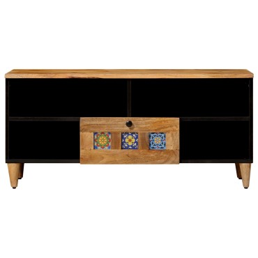 vidaXL Ντουλάπι TV με ράφι Φυσικό 100x33x46cm Στερεό ξύλο μάνγκο 1 τεμ.