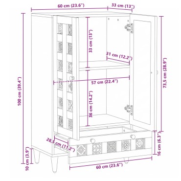 vidaXL Highboard Φυσικό 60x33,5x100cm Στερεό ξύλο μάνγκο