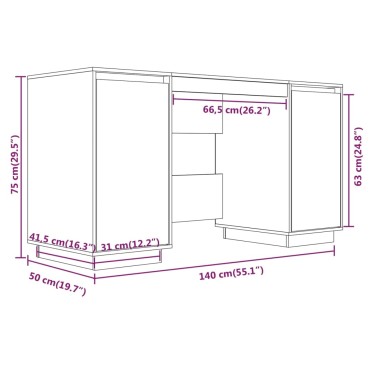 vidaXL Γραφείο Λευκό 140x50x75cm από Μασίφ Ξύλο Πεύκου 1 τεμ.