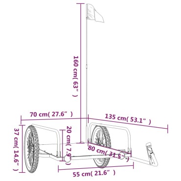 vidaXL Τρέιλερ Ποδηλάτου Μαύρο 135 x 70 x 37 εκ. από Σίδερο