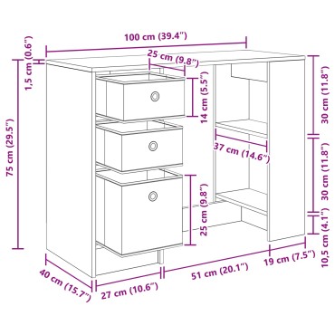 vidaXL Γραφείο Γκρίζο Σονομα 100x40x75cm Επεξεργασμένο Ξύλο 1 τεμ.