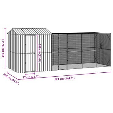 vidaXL Κλουβί Πουλιών Ανθρακί 621 x 208 x 247 εκ Επικαλυμμένος Χάλυβας