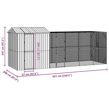 vidaXL Κλουβί Πουλιών Ανθρακί 621 x 208 x 247 εκ Επικαλυμμένος Χάλυβας