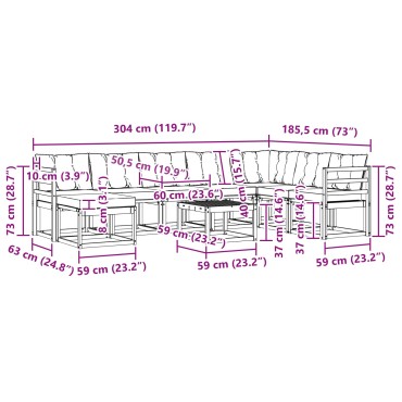 vidaXL Σειρά Καναπέ Εξωτερικού με μαξιλάρι 9 τεμ. Φυσικό και Μαύρο 59x59x37cm