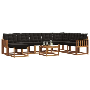 vidaXL Σειρά Καναπέ Εξωτερικού με μαξιλάρι 9 τεμ. Φυσικό και Μαύρο 59x59x37cm