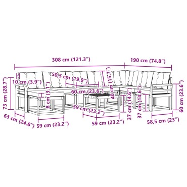 vidaXL Σειρά Καναπέ Εξωτερικού με μαξιλάρι 9 τεμ. Φυσικό και Μαύρο 59x59x37cm