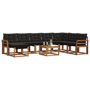 vidaXL Σειρά Καναπέ Εξωτερικού με μαξιλάρι 9 τεμ. Φυσικό και Μαύρο 59x59x37cm