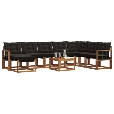 vidaXL Σειρά Καναπέ Εξωτερικού με μαξιλάρι 9 τεμ. Φυσικό και Μαύρο 59x59x37cm