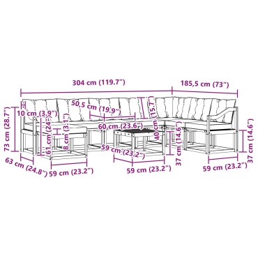 vidaXL Σειρά Καναπέ Εξωτερικού με μαξιλάρι 9 τεμ. Φυσικό και Μαύρο 59x59x37cm