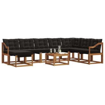 vidaXL Σειρά Καναπέ Εξωτερικού με μαξιλάρι 9 τεμ. Φυσικό και Μαύρο 59x59x37cm
