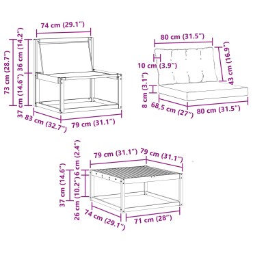 vidaXL Σειρά Καναπέ Εξωτερικού με μαξιλάρι 9 τεμ. Φυσικό και Μαύρο 79x79x37cm