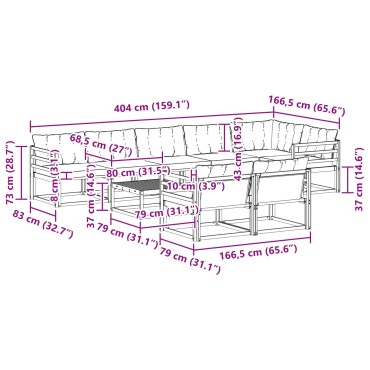 vidaXL Σειρά Καναπέ Εξωτερικού με μαξιλάρι 9 τεμ. Φυσικό και Μαύρο 79x79x37cm