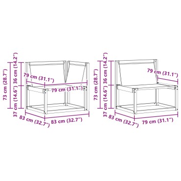 vidaXL Σειρά Καναπέ Εξωτερικού με μαξιλάρι 9 τεμ. Φυσικό και Μαύρο 79x79x37cm