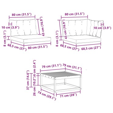 vidaXL Σειρά Καναπέ Εξωτερικού με μαξιλάρι 9 τεμ. Φυσικό και Μαύρο 79x79x37cm