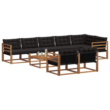 vidaXL Σειρά Καναπέ Εξωτερικού με μαξιλάρι 9 τεμ. Φυσικό και Μαύρο 79x79x37cm