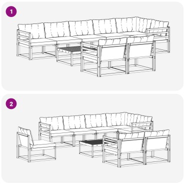 vidaXL Σειρά Καναπέ Εξωτερικού με μαξιλάρι 9 τεμ. Φυσικό και Μαύρο 79x79x37cm
