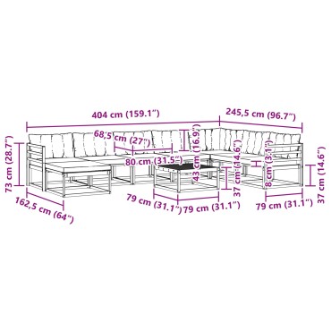 vidaXL Σειρά Καναπέ Εξωτερικού με μαξιλάρι 9 τεμ. Φυσικό και Μαύρο 79x79x37cm