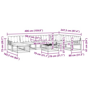 vidaXL Σειρά Καναπέ Εξωτερικού με μαξιλάρι 9 τεμ. Φυσικό και Μαύρο 79x79x37cm