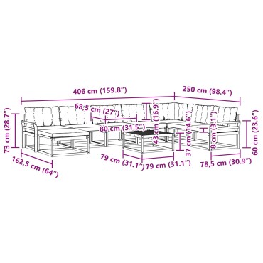 vidaXL Σειρά Καναπέ Εξωτερικού με μαξιλάρι 9 τεμ. Φυσικό και Μαύρο 79x79x37cm