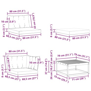 vidaXL Σειρά Καναπέ Εξωτερικού με μαξιλάρι 9 τεμ. Φυσικό και Μαύρο 79x79x37cm