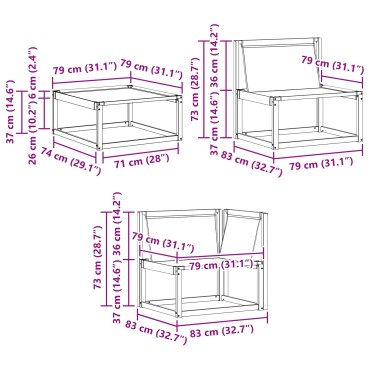 vidaXL Σειρά Καναπέ Εξωτερικού με μαξιλάρι 9 τεμ. Φυσικό και Μαύρο 79x79x37cm