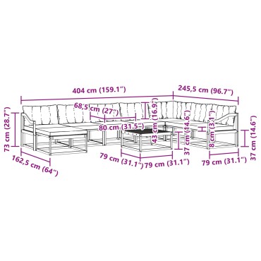 vidaXL Σειρά Καναπέ Εξωτερικού με μαξιλάρι 9 τεμ. Φυσικό και Μαύρο 79x79x37cm