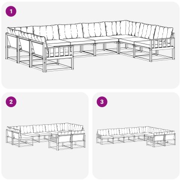 vidaXL Σειρά Καναπέ Εξωτερικού με μαξιλάρι 9 τεμ. Φυσικό και Μαύρο 404x247,5x73cm