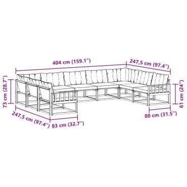 vidaXL Σειρά Καναπέ Εξωτερικού με μαξιλάρι 9 τεμ. Φυσικό και Μαύρο 404x247,5x73cm