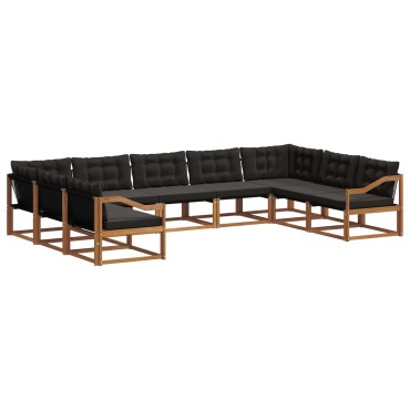 vidaXL Σειρά Καναπέ Εξωτερικού 9 τμχ. Φυσικό και Μαύρο
