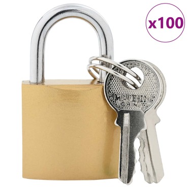 vidaXL Κλειδαριά U με Κλειδιά 100 τμχ. Ορείχαλκος Σίδερο