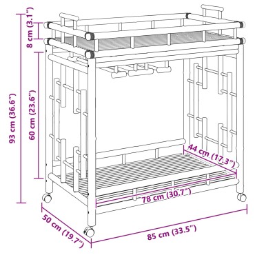 vidaXL Καρότσι Κρασιού με Ρόδες Φυσικό 85x50x93cm Μπαμπού 1 τεμ.