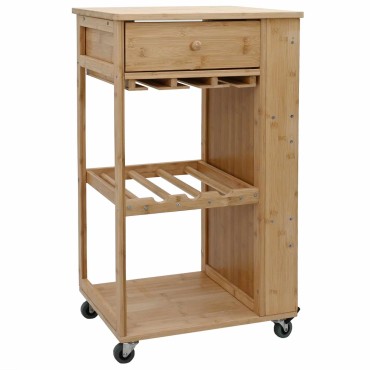 vidaXL Καλάθι κουζίνας με ρόδες Φυσικό 47,5x36x83cm Μπαμπού