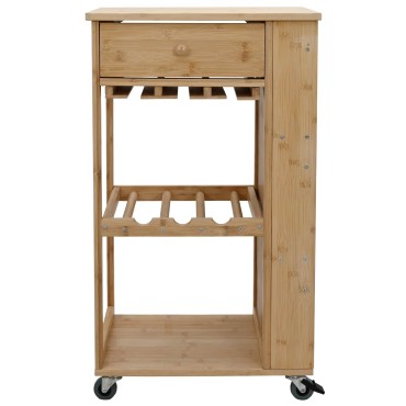 vidaXL Καλάθι κουζίνας με ρόδες Φυσικό 47,5x36x83cm Μπαμπού