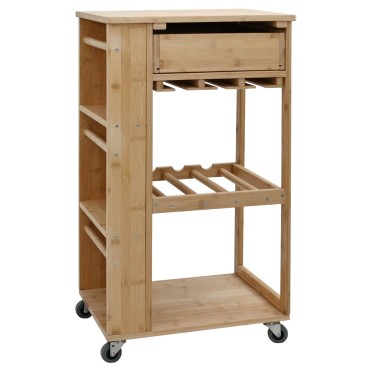 vidaXL Καλάθι κουζίνας με ρόδες Φυσικό 47,5x36x83cm Μπαμπού