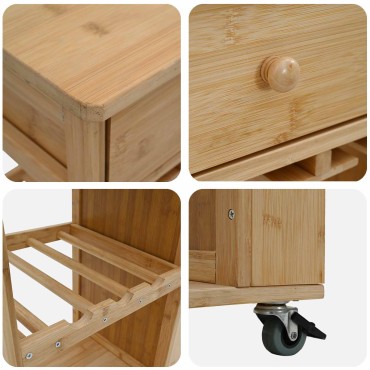 vidaXL Καλάθι κουζίνας με ρόδες Φυσικό 47,5x36x83cm Μπαμπού