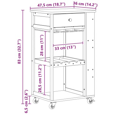 vidaXL Καλάθι κουζίνας με ρόδες Φυσικό 47,5x36x83cm Μπαμπού