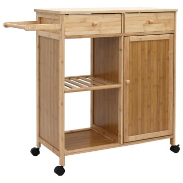 vidaXL Καλάθι κουζίνας με ρόδες Φυσικό 90,5x36x86,5cm Μπαμπού