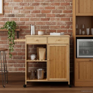 vidaXL Καλάθι κουζίνας με ρόδες Φυσικό 90,5x36x86,5cm Μπαμπού